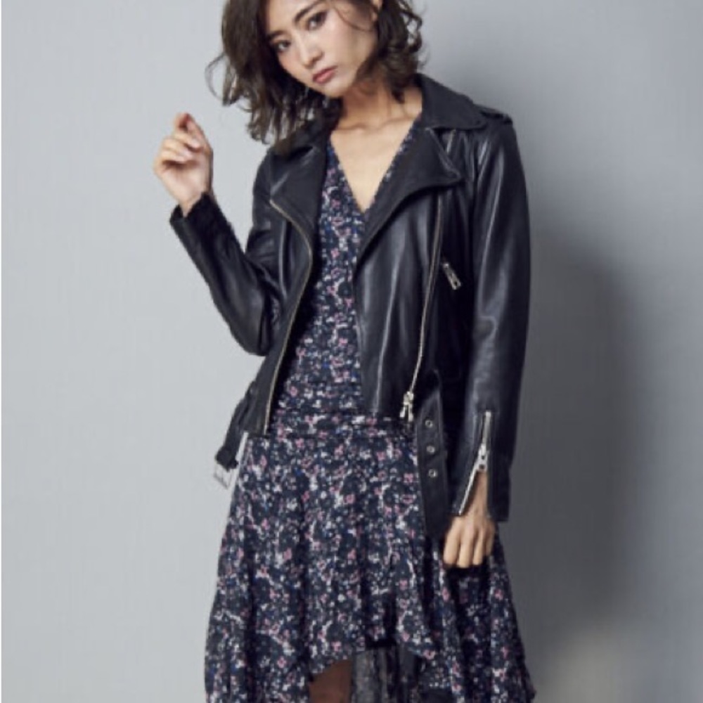 $290 ALL SAINTS Caris Silk Ruffle Floral Black Dress